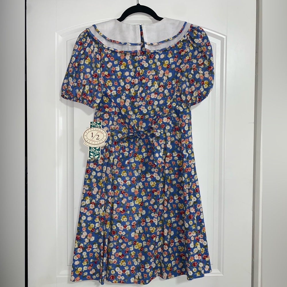 Vintage Ruth of Carolina Floral Blue Childs Dress with White Collar - Picture 2 of 11